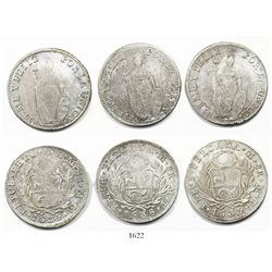 Lot of 3 Lima, Peru, 8 reales, 1834MM, 1835MT and 1836MT.