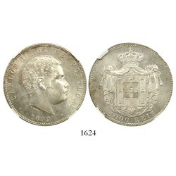 Portugal, 1000 reis, Carlos I, 1899, encapsulated NGC MS 64, tied for finest known in NGC census.