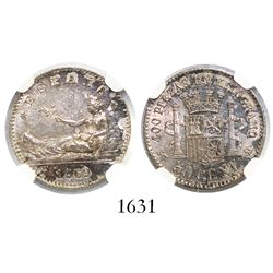 Madrid, Spain, 50 centimos, 1869-SNM, with 69 in stars, encapsulated NGC MS 61, finest and only know