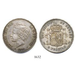 Madrid, Spain, 5 pesetas, Alfonso XIII, 1894-PGV.