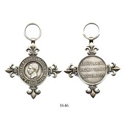 Cuba (under Spain), silver medal, 1882, Alfonso XII, Volunteers, with fleurs at 4 points and loop at