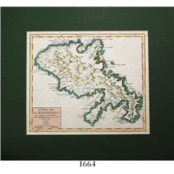 Small, French map of Martinique entitled "L'ISLE DE LA MARTINIQUE," dated 1749, by Robert Vaugondy,