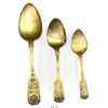 Image 1 : Lot of 3 brass spoons with engraved designs, intact.