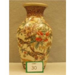 Oriental hand painted vase with enamel decoration to top and base, bears signature 12" high £50 -...