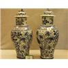 Image 1 : Two unsigned oriental blue and white antique lidded vases, approx. 20", repair to one £50 - 80...