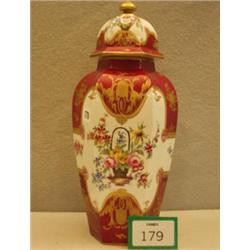 Handpainted lidded vase with griffin mark to base, hairline crack, approx 14" high £200 - 300...