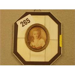 Miniature portrait of lady in ivory and rosewood frame, approx. 4" wide £80 - 120...