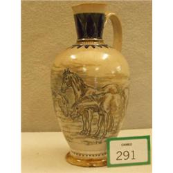 Doulton Lambeth Florence Barlow jug with incised horse decoration, 11" high, with slight under ch...