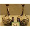 Image 1 : Pair of cloisonne signed vases, 8" high, decorated with red and blue dragons on a white ground £5...