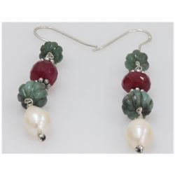 NATURAL 30.90 CTW PEARL RUBY AND SEMI-PRECIOUS EARRINGS