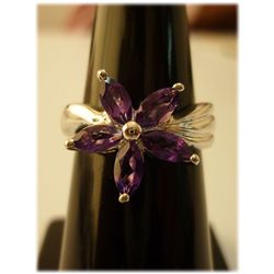 17.75 CTW Amethyst  Marquize Ring .925 Sterling Silver