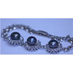 BLACK PEARL AND CZ BRACELET