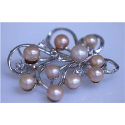 PEACH PEARL AND CZ BROOCH