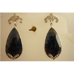 84.45 CTW SAPPHIRE AND DIAMOND EARRINGS .925 STERLING S