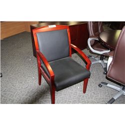 MAHOGANY FRAMED BLACK CLIENT CHAIR