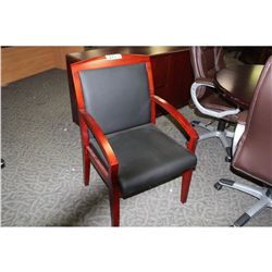 MAHOGANY FRAMED BLACK CLIENT CHAIR