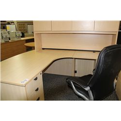 MAPLE BOWFRONT L SHAPED EXECUTIVE DESK C/W HUTCH