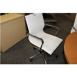 WHITE LEATHER CONTOUR MID BACK CHROME FRAMED TILTER CHAIR