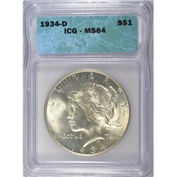 1934-D PEACE DOLLAR ICG MS-64