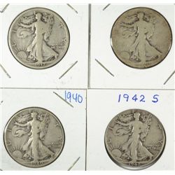 4 CIRCULATED WALKING LIBERTY HALVES 1917, 20, 40, 42-S