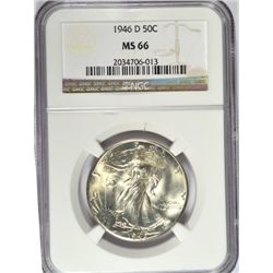 1946-D WALKING LIBERTY HALF DOLLAR, NGC MS-66  SUPERB