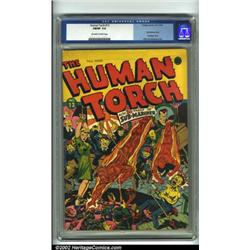 The Human Torch #13 (Timely, 1943) CGC FN/VF 7.0 Off-white to white pages. Alex Schomburg pulls o...