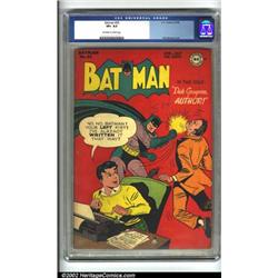 Batman #35 (DC, 1946) CGC VF+ 8.5 Off-white to white pages. A striking red-dominated cover by Dic...
