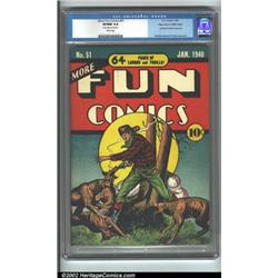 More Fun Comics #51 Mile High pedigree (DC, 1940) CGC VF/NM 9.0 White pages. This final pre-hero...
