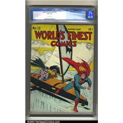 Worlds Finest Comics #12 (DC, 1943) CGC VF+ 8.5 Off-white pages. A huge, squarebound giant with c...