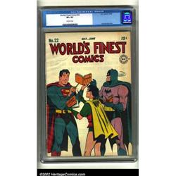 World's Finest Comics #22 (DC, 1946) CGC VF+ 8.5 Off-white pages. Jack Burnley's winsome cover is...
