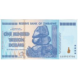 2008 Zimbabwe 100 trillion dollar banknote, UNC