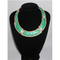 300CTW 5-SLABS GREEN BRASS NECKLACE;