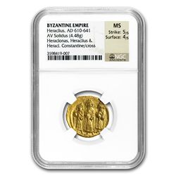 Byzantine Gold Coin - Heraclius (610-641AD) NGC MS