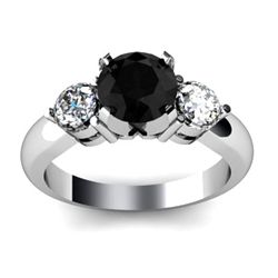 Genuine 1.4 ctw Black Diamond Ring Wh/Yllw Gold 14kt