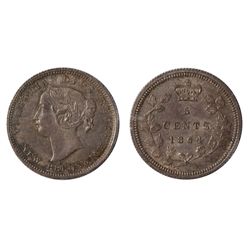 A VERY RARE 1864 MINT STATE-64 NEW BRUNSWICK FIVE CENTS SILVER.