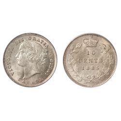 A LUSTROUS 1885 MINT STATE-64 TEN CENTS.