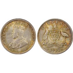 1917 Sixpence MS64
