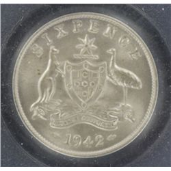 1942 Sixpence MS65