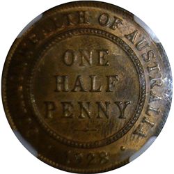 1928 Halfpenny - KM22 - NGC MS63RB