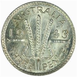 1943 S Threepence - KM37 - NGC MS64