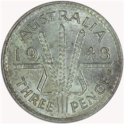 1943 S Threepence - KM37 - NGC MS65
