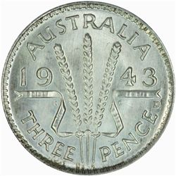 1943 D Threepence - KM37 - NGC MS65