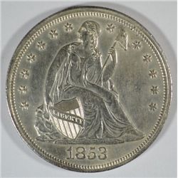1853 SEATED LIBERTY DOLLAR CH BU OLD LIGHT CLEANING