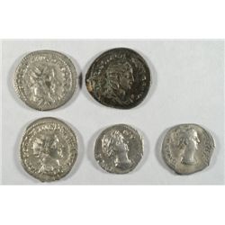 5 UNATTRIBUTED ANCIENT SILVER ROMAN COINS