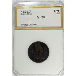 1808/7 DRAPED BUST HALF CENT PCI VF-30