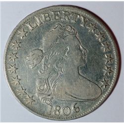 1806 POINTED 6, NO STEM BUST HALF DOLLAR VF