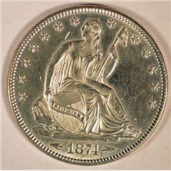 1874 ARROWS HALF DOLLAR, MS-64 WHITE,  A SCARCE AND VERY NICE TYPE COIN