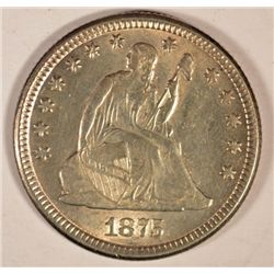 1875 SEATED QUARTER, MS-63 FROSTY WHITE