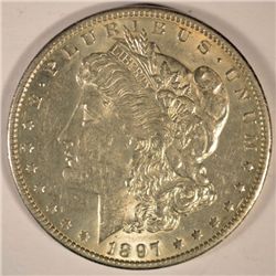 1897-O MORGAN SILVER DOLLAR, MS-61  WHITE COIN, SCARCE DATE IN UNC.