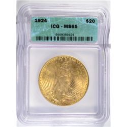 1924 $20 ST GAUDENS GOLD ICG MS65 GEM